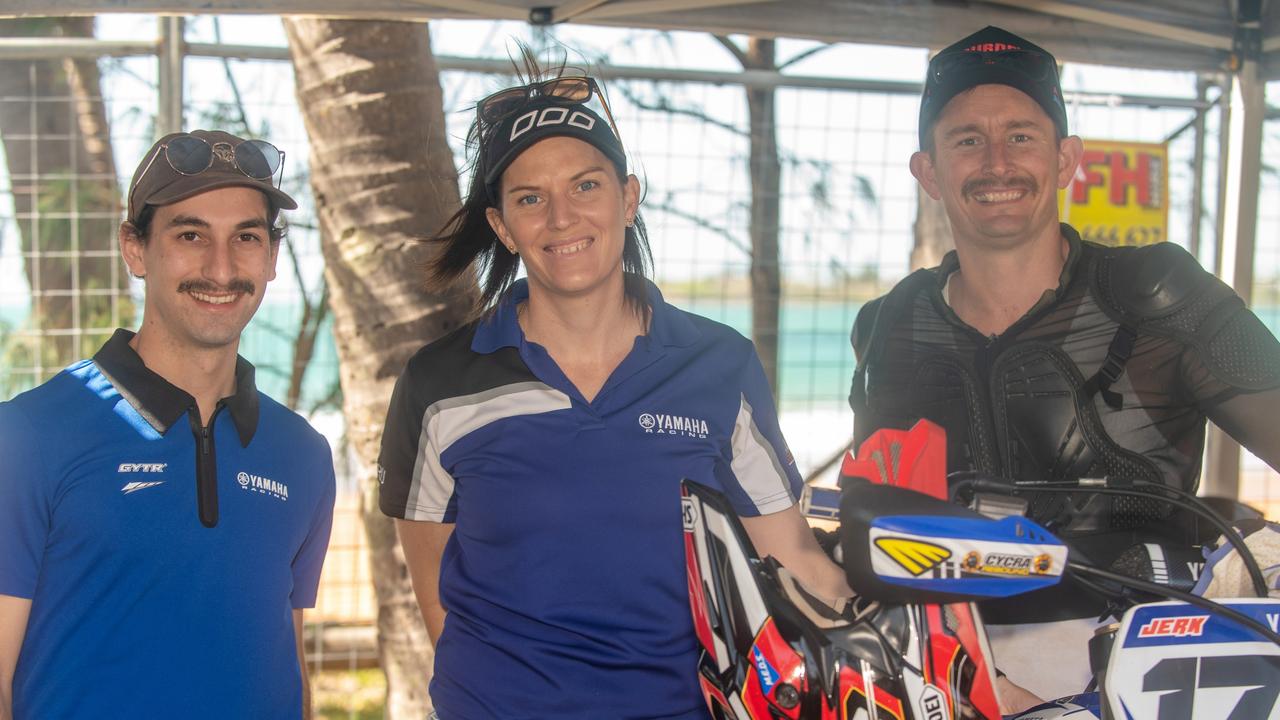 Damian Torrisi, Megan Jerkic and Peter Jerkic at Motorcycle Beach Races at Grasstree Beach Sunday 27 August 2023 Picture: Michaela Harlow