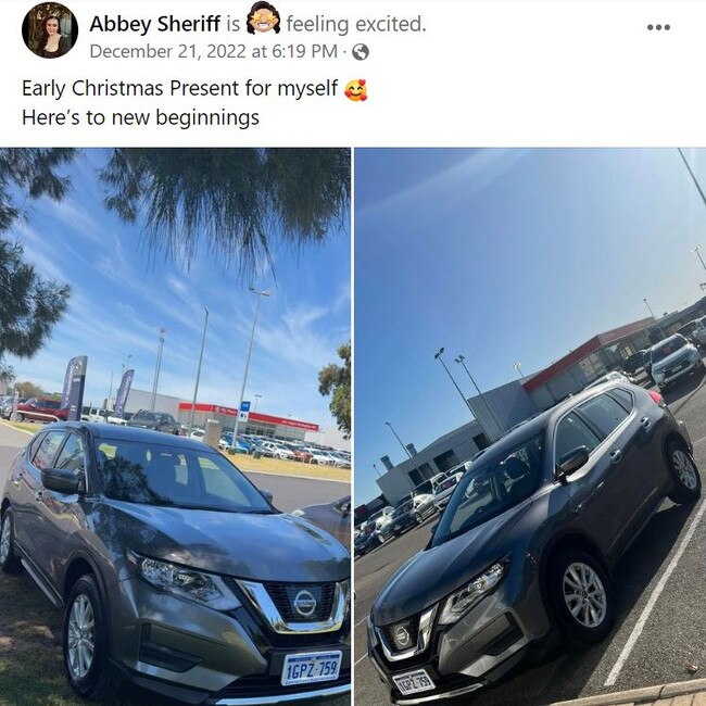 Abbey posted this on December 21, excited to have a new car. Picture: Facebook