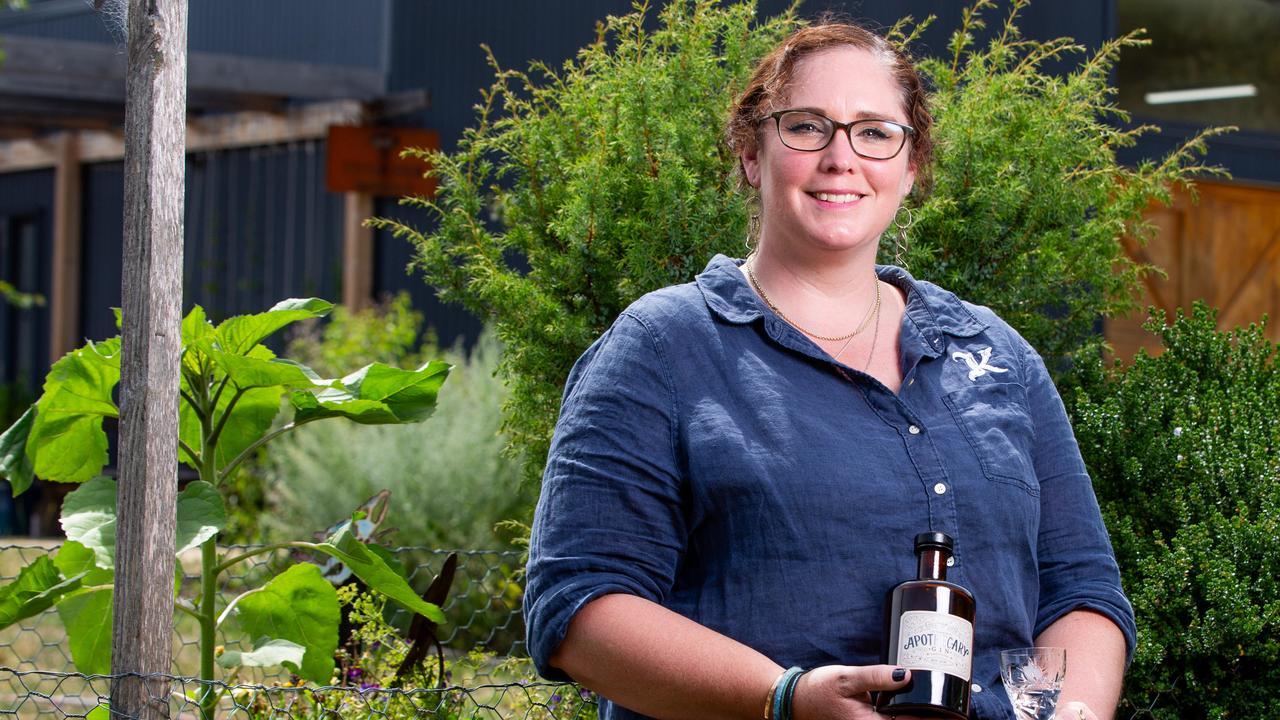 President of the Tasmanian Whisky and Spirit association and founder of Killara distillery, Kristy Lark-Booth in the gardens at Killara distillery in Richmond. Picture: Linda Higginson