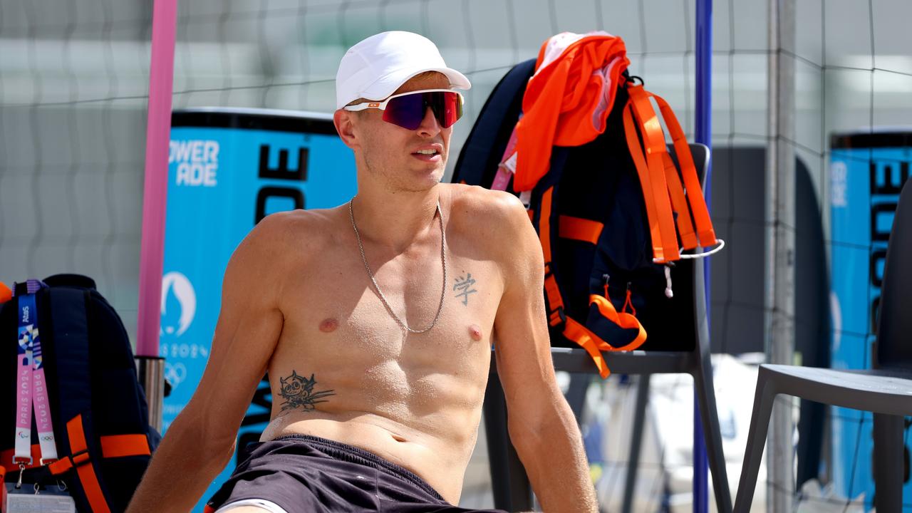 van de Velde of the Netherlands looks on during a Beach Volleyball training session. Picture Michael Reaves/Getty Images)