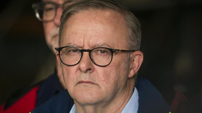 LISMORE, AUSTRALIA - NewsWire Photos - MARCH 10, 2025: The Prime Minister, Anthony Albanese, speaks at a press conferencein Lismore  after TC Alfred  was downgraded to a tropical low with rain and floodwater receeding.Picture: NewsWire / Glenn Campbell