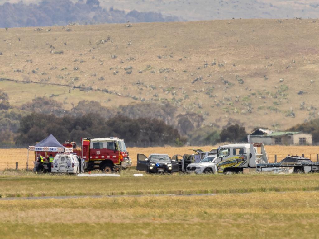 Emergency services are currently on scene at an aircraft crash on Aerodrome Road, Parwan. Picture: Jake Nowakowski