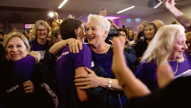 Phelps celebrates with supporters on the night of her by-election win in October last year. (Picture: Chris Pavlich/AAP)