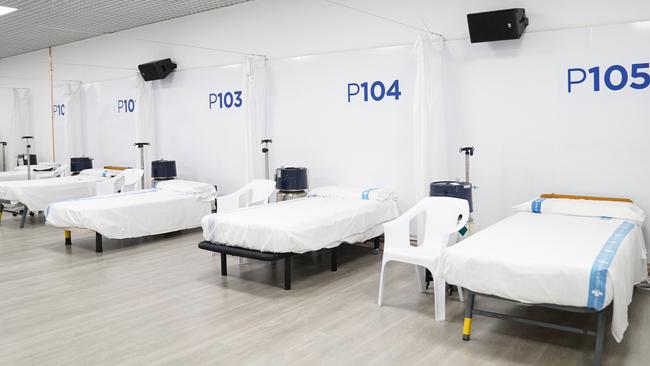 New beds are set up for coronavirus patients in Barcelona’s Vall d'Hebron Hospital. Picture: Barcelona City Hall/AFP