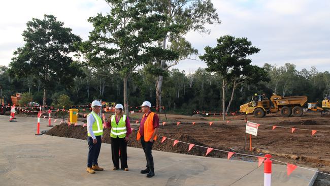 Ipswich mayor Teresa Harding, Division 4 councillor Jim Madden and David Cullen at Colleges Crossing Recreation Reserve site. Picture: Ipswich CIty Council