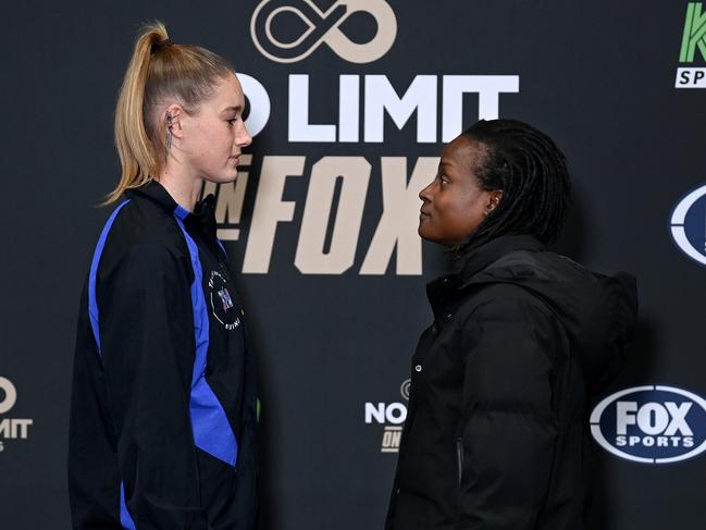 Tayla Harris and Millicent Agboegbulen face off ahead of their title fight on Wednesday. Picture: No Limit/Gregg Porteous