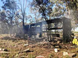 HIGHWAY TRAGEDY: Two people were killed on the Carnarvon Highway on Wednesday morning after their ute collided with a B-Double near Rolleston. Picture: WIN NEWS