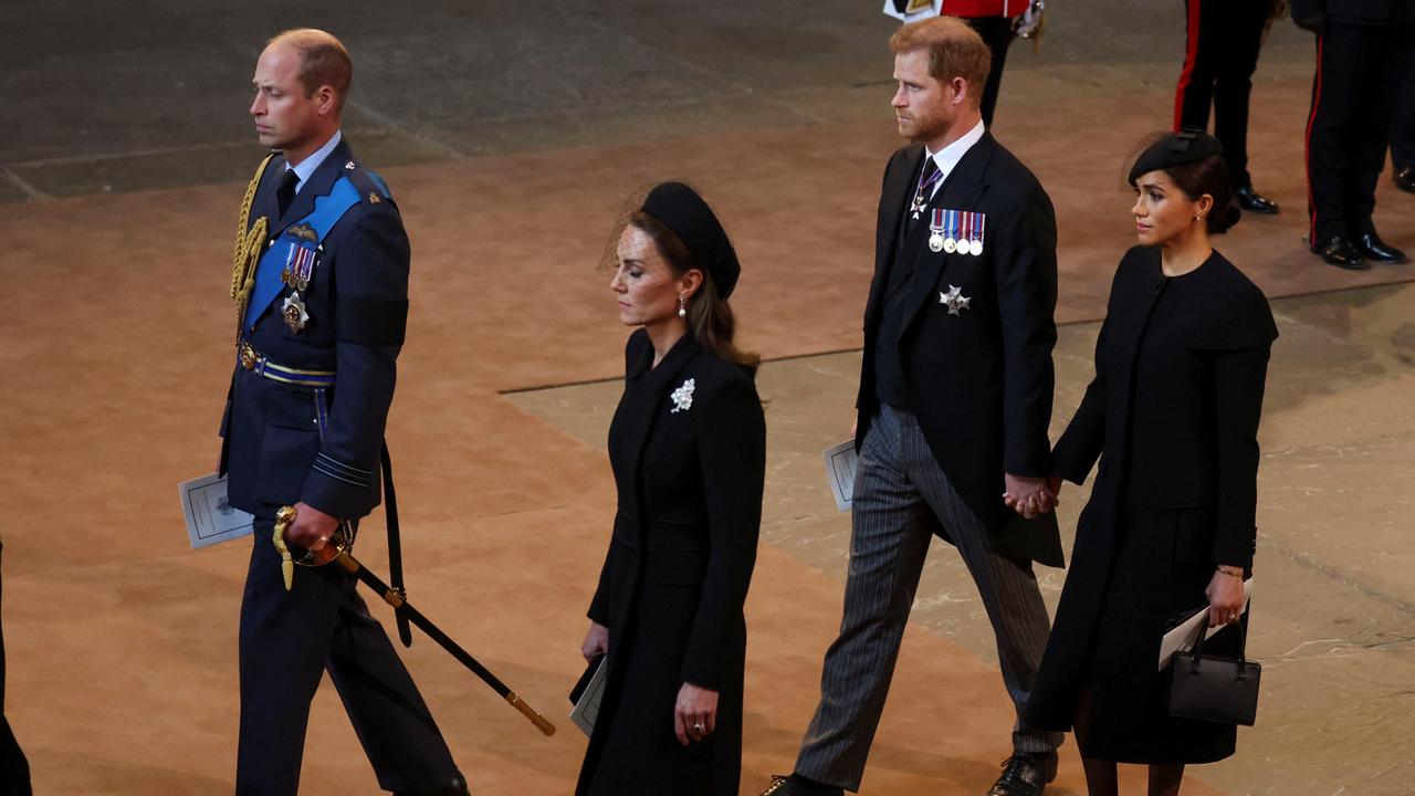The Prince and Princess of Wales with the Duke and Duchess of Sussex at a service for the Queen on Wednesday. Picture: Phil Noble – WPA Pool/Getty Images