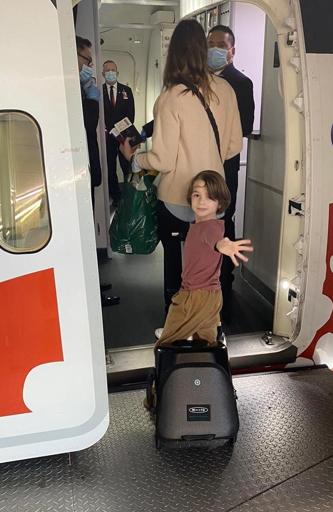 A young family boards QF110 bound for Darwin. Picture: Facebook.