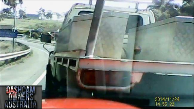 Video still from Dash Cam Owners Australia Facebook page of a ute who aggressively cuts off a driver on the pacific highway, right outside the Big Banana. Picture: Dash Cam Owners Australia / Facebook