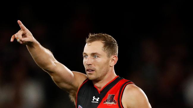 MELBOURNE, AUSTRALIA – APRIL 17: Devon Smith of the Bombers looks on during the 2022 AFL Round 05 match between the Essendon Bombers and the Fremantle Dockers at Marvel Stadium on April 17, 2022 In Melbourne, Australia. (Photo by Dylan Burns/AFL Photos via Getty Images)