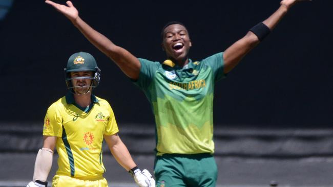 AXED: South African bowler Lungi Ngidi appeals for LBW against Travis Head in the second one-day international at Adelaide Oval in November. Picture: BRENTON EDWARDS (AFP).