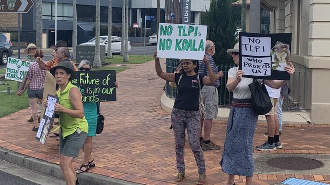 Protesters outside Gympie Town Hall.