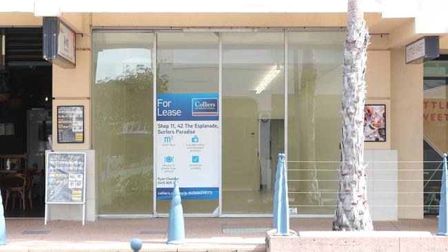 One of many ‘for lease’ signs on a buildings window in Elkhorn Ave. Picture Glenn Hampson.