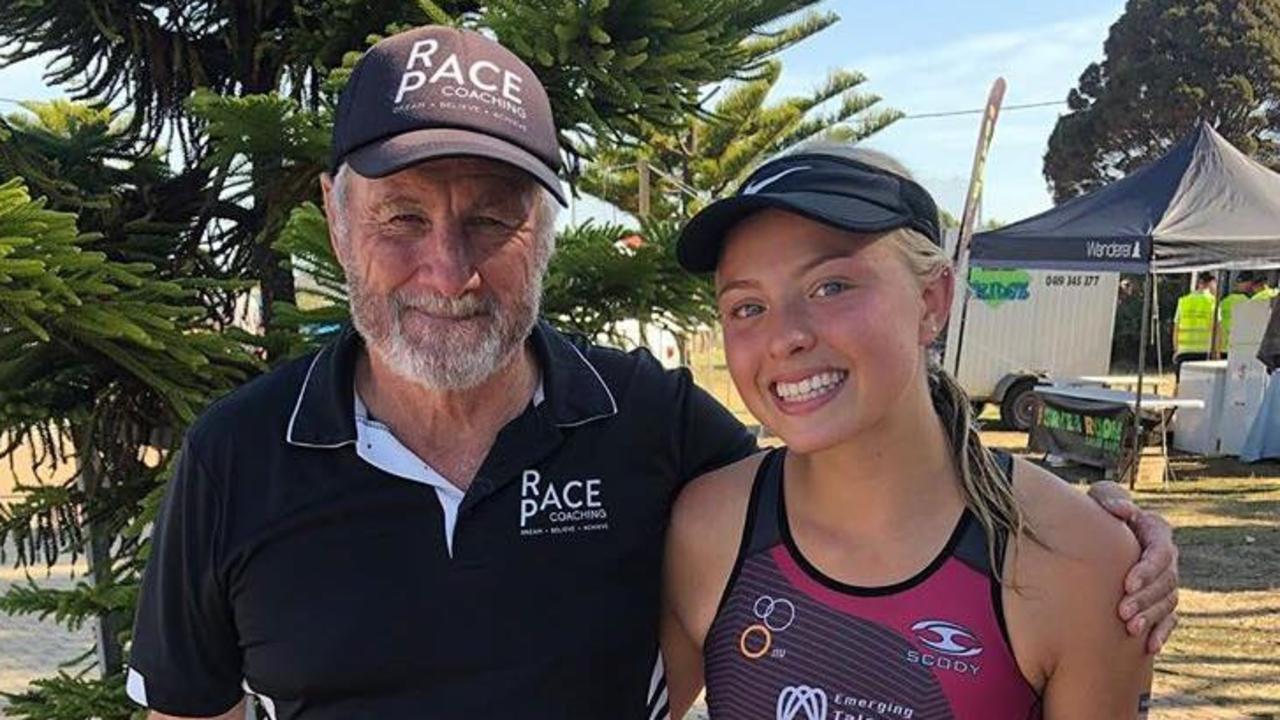 Coach Peter McKenzie with Alexa Leary who he coached in triathlons for six years. Picture: Social Media