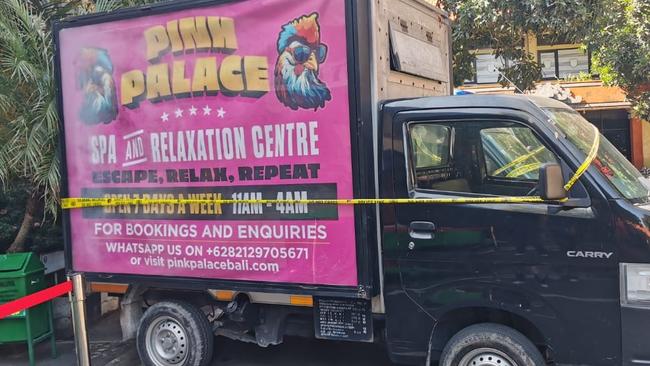 A promotional vehicle advertising the Pink Palace Spa &amp; Relaxation centre which has been shut down. Picture: NewsCorp