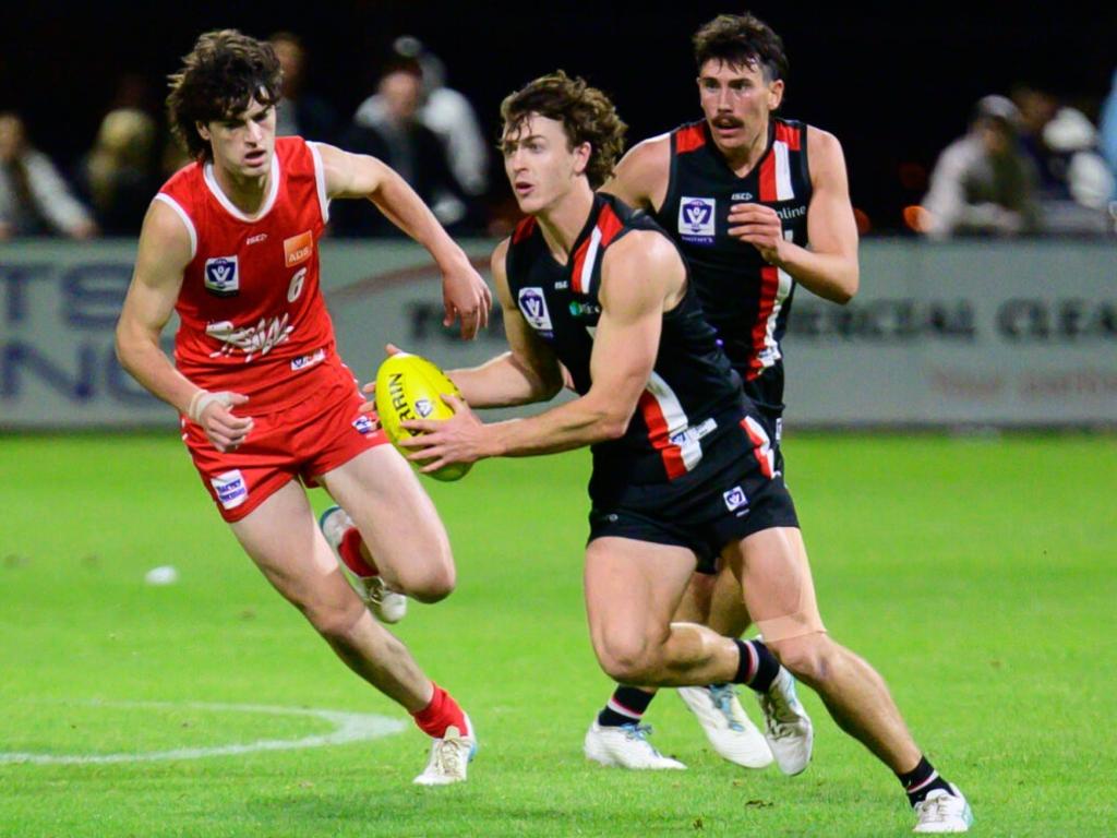 Tom Murphy on the ball for the Frankston Dolphins, the VFL club with whom he has revived his dreams of an AFL return.