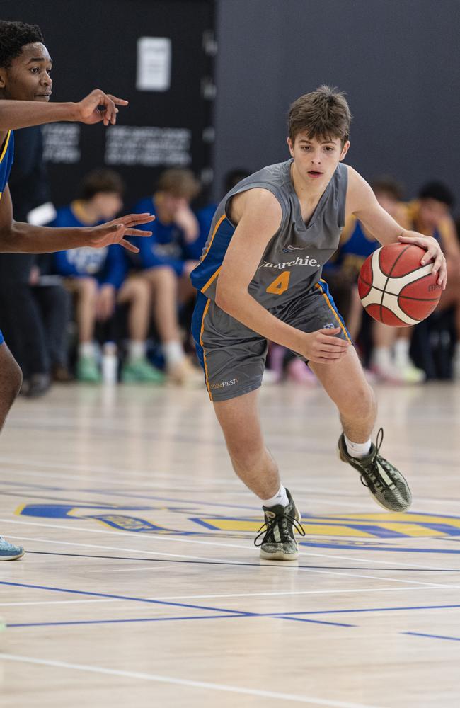 Kai Summerfield of Churchie 1st V against Toowoomba Grammar School 1st V in Round 4 GPS basketball at Toowoomba Grammar School, Saturday, August 3, 2024. Picture: Kevin Farmer