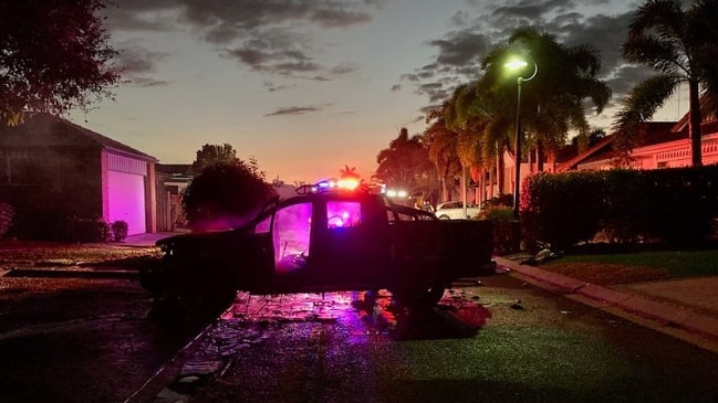 A car fire in Kirwan on Monday morning. Picture: Supplied