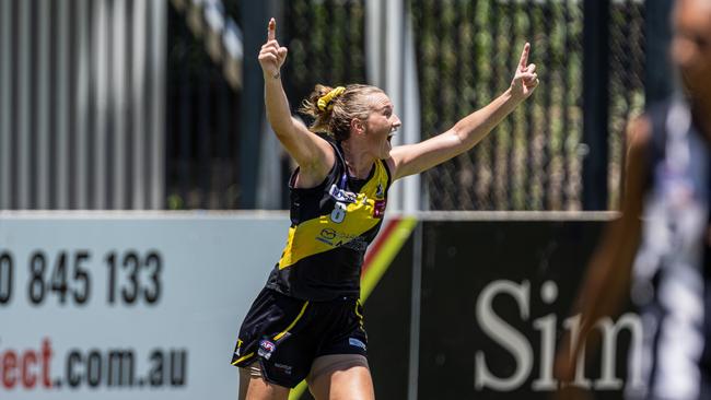 Mickayla Ward as the Nightcliff Tigers took on the Palmerston Magpies in the 2024-25 NTFL women's semi-final. Picture: Pema Tamang Pakhrin