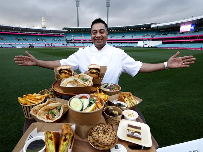 Merivale’s SCG Head Chef Simranjit Gill aka Sunny Gill.  Chef Sunny Gill with a selection of the Merivale Indian cuisine on offer ahead of Day 1 of the Sydney Pink Test match between Australia and India at the SCG on January 3, 2025. Photo by Phil Hillyard (Image Supplied for Editorial Use only - **NO ON SALES** - ÃÂ©Phil Hillyard )