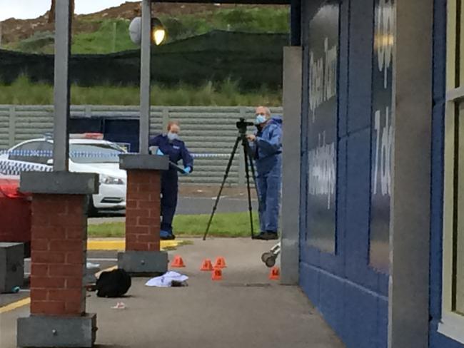 Forensic investigators at the scene of the brazen Campbellfield shooting. Picture: Kathryn Powley