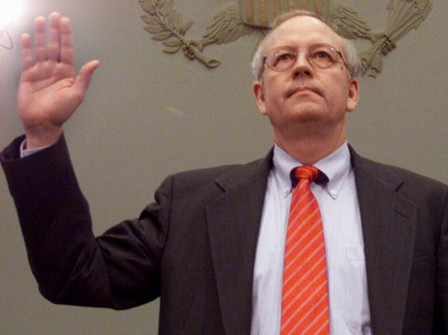 Special prosecutor Kenneth Starr testifying at House Judiciary Committee presidential impeachment hearing into Bill Clinton in 1998. Picture: Supplied