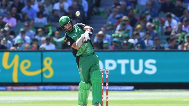 Glenn Maxwell goes large with during the Melbourne Stars’ win over the Sydney Sixers. Picture: AAP