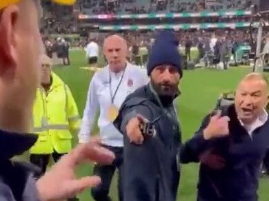 Eddie Jones reacts to a supporter in Sydney following the first Test where he was abused. Photo: Twitter