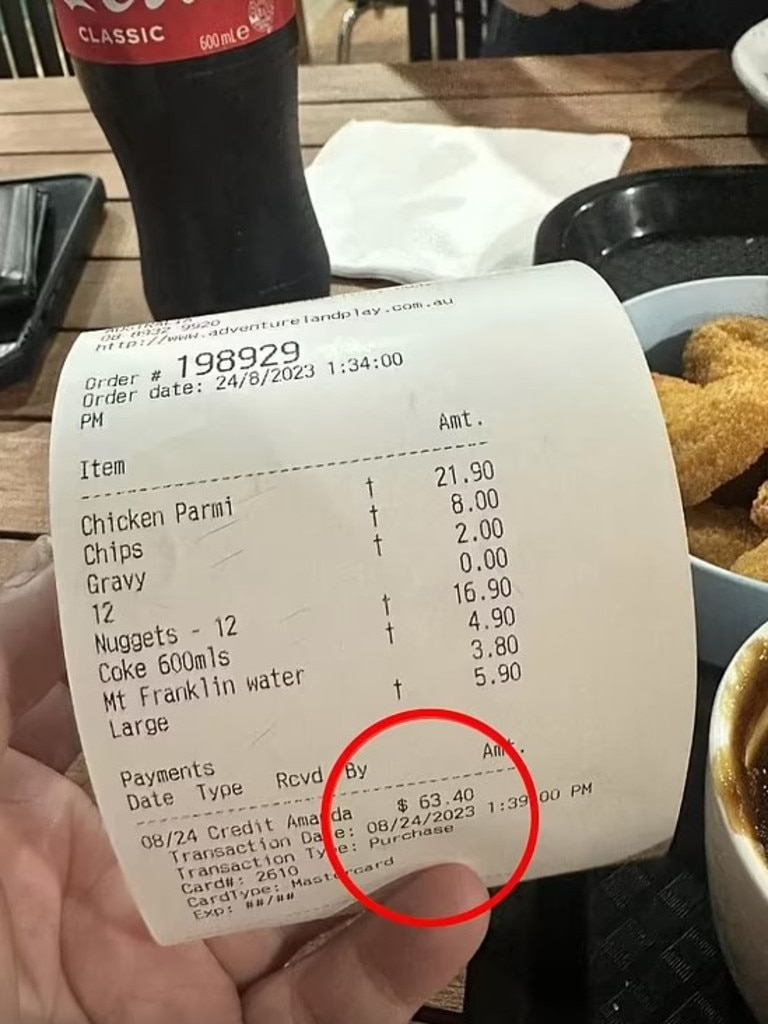 An Aussie mum has blasted a children’s play centre over the cost of her food bill. Picture: Facebook