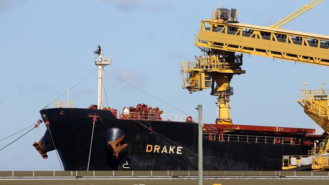 The Pasha Bulker (now known as the Drake) is loaded with coal in Newcastle Harbour. Picture: Peter Lorimer