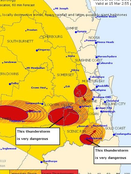 Four storm cells in southern Queensland