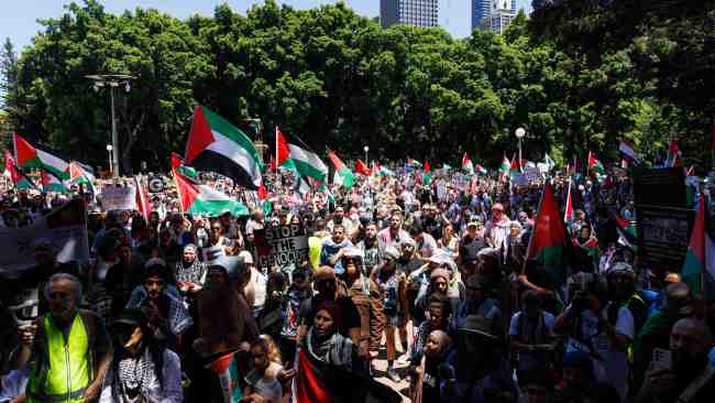 Thousands of pro-Palestine protesters attended rallies around Australia on Sunday, with Melbourne protesters chanting "shame, shame, Labor Shame". Picture: David Swift
