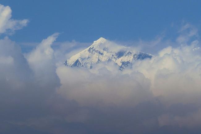 An aerial picture taken from a helicopter shows the summit of Mount Everest in Nepal's Himalayas range on March 7, 2023