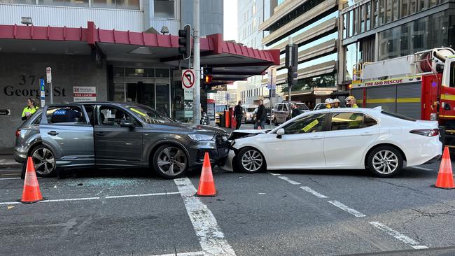 The scene of the dramatic crash between a suspected stolen Audi and a police vehicle