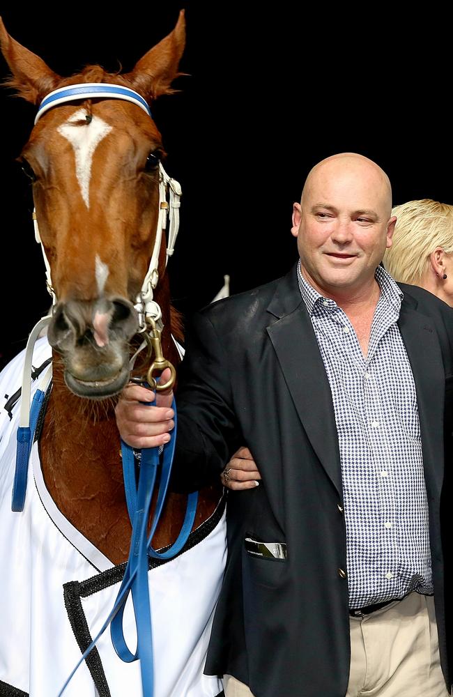 Outgoing trainer Peter Moody celebrates after Flamberge takes out the Group 1 William Reid Stakes at Moonee Valley. Picture: Mark Stewart