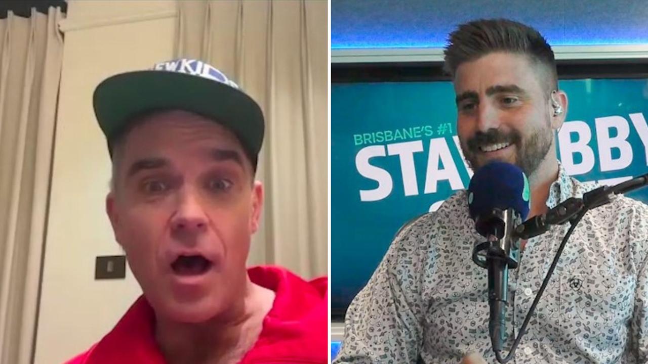 Robbie Williams mercilessly roasts Brisbane radio host’s outfit live on air