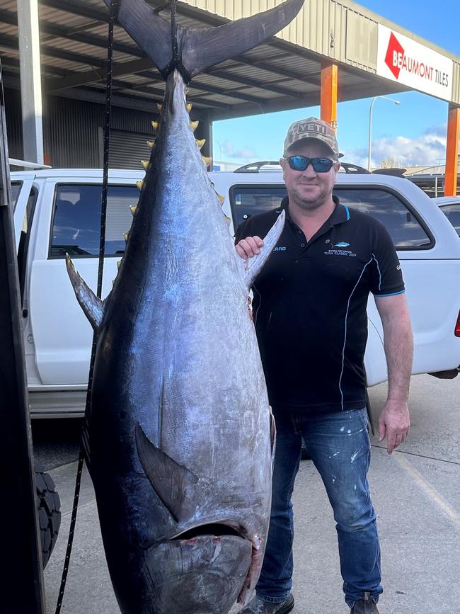 Dan Searle with 133kg Bluefin Tuna caught in Port Lincoln. Picture: Facebook