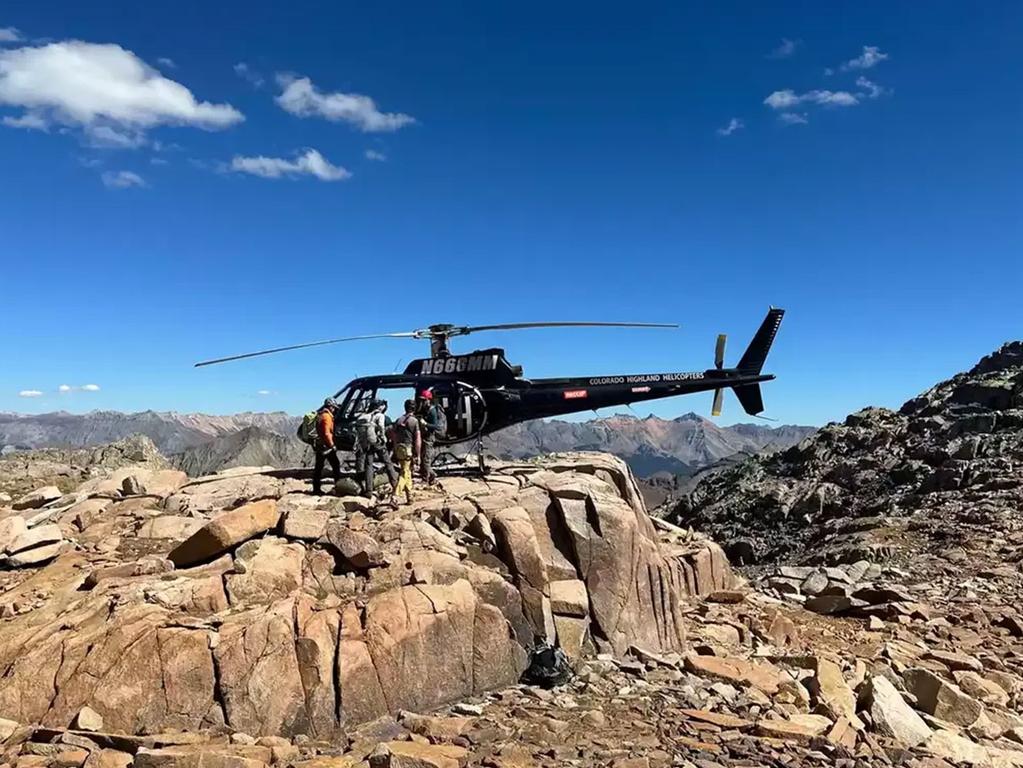 Pictured is the helicopter that helped recover hiker Herbert Wise’s body after the US man tragically fell 120m to his death in Colorado. Picture: Jam Press