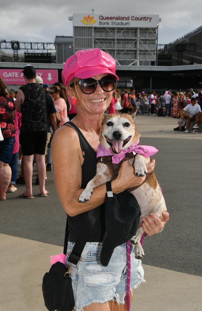 Socials at Pink convert at Townsville's Quensland Country Bank Stadium. Nicky Bauckham with Smudge. Picture: Evan Morgan