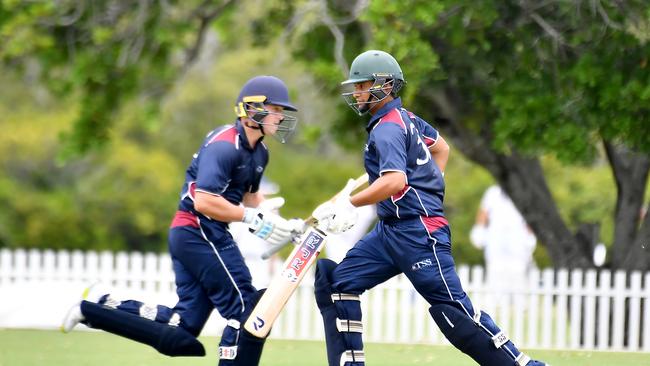 TSS batsman Jaxson Davies and Dushyant ThamanGPS First XI cricket between TSS and ACGS Saturday February 1, 2025. Picture, John Gass