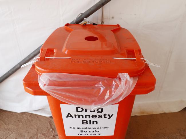 Drug amnesty bins outside the New Years Eve in the Park festival in Sydney on Tuesday 31st December 2019. Picture: Nikki Short