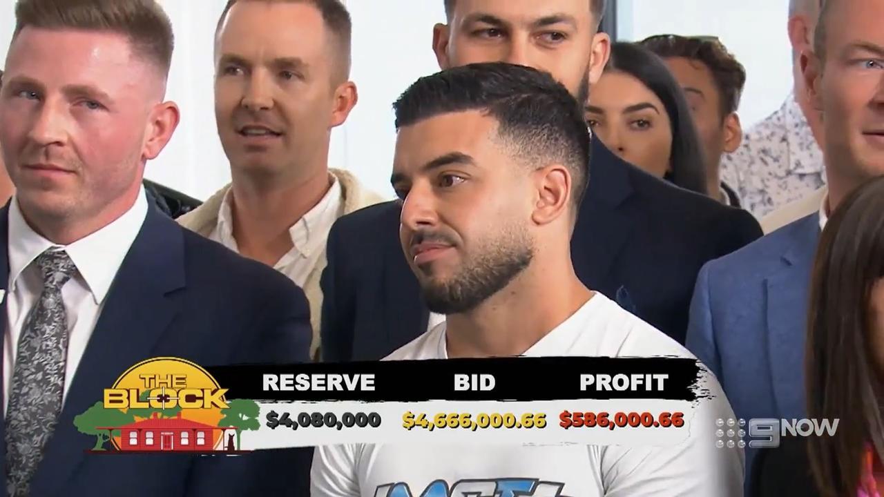 Controversial Block bidder Adrian Portelli hit back at social media uproar after Omar and Oz took home a combined $1.5m from their Block auction. Picture: Channel 9