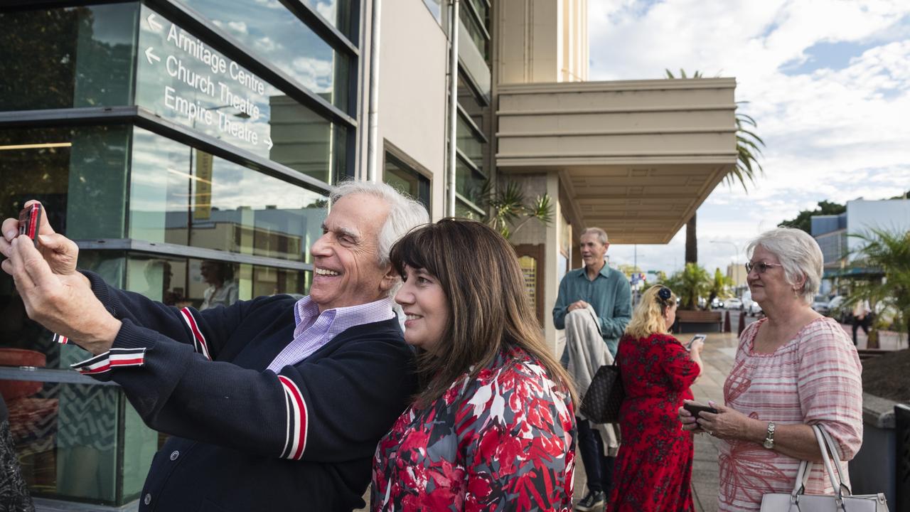 Happy Days star Henry Winkler takes a selfie with Donner Trapp before speaking to a sold-out crowd at the Empire Theatre for Toowoomba Hospital Foundation's Tilly’s Legends at their Game, Saturday, February 10, 2024. Picture: Kevin Farmer