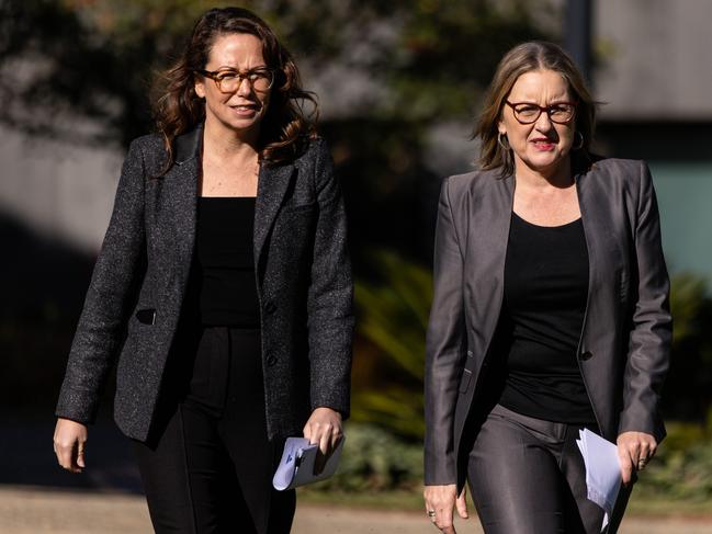 Treasurer Jaclyn Symes and Victorian Premier Jacinta Allan. Picture: Diego Fedele