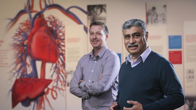 Errol Lobbo (front) and Associate Professor Andrew Murphy at the Baker Heart and Diabetes Institute. Picture: Wayne Taylor