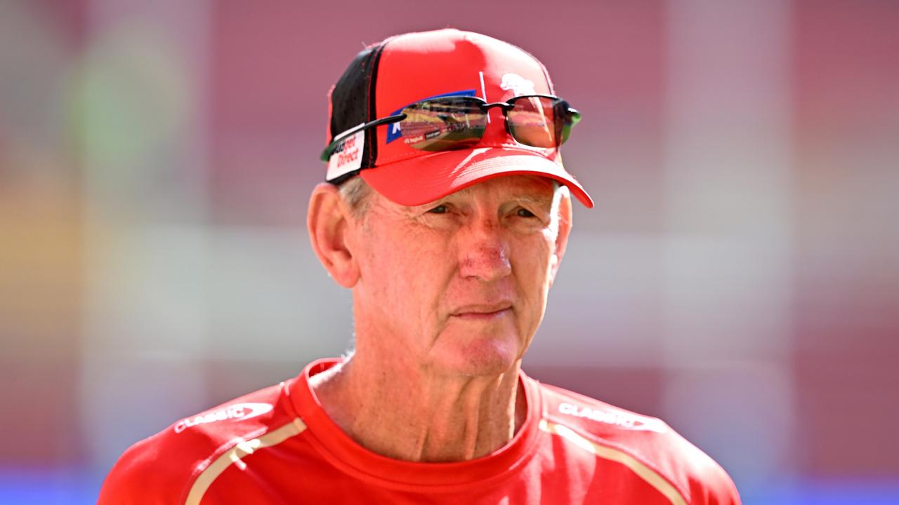 BRISBANE, AUSTRALIA - MARCH 23: Coach Wayne Bennett is seen during a Dolphins NRL training session at Suncorp Stadium on March 23, 2023 in Brisbane, Australia. (Photo by Bradley Kanaris/Getty Images)