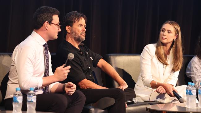 Bonney Sam O'Connor (far left) makes a point at the Chamber debate. Picture Glenn Hampson.