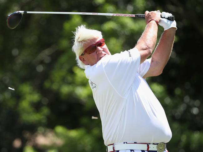 THE WOODLANDS, TEXAS - MAY 04: John Daly plays a tee shot on the 10th hole during round two of the Insperity Invitational at The Woodlands Country Club on May 04, 2019 in The Woodlands, Texas.   Christian Petersen/Getty Images/AFP == FOR NEWSPAPERS, INTERNET, TELCOS & TELEVISION USE ONLY ==