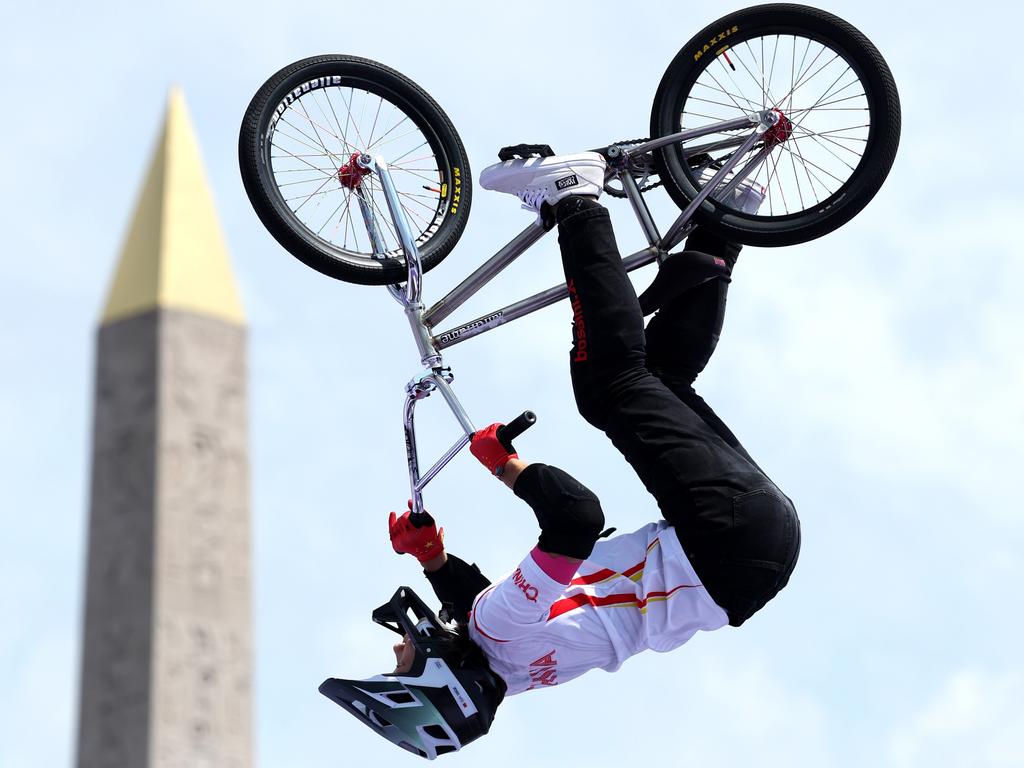 China’s Jiaqi Sun competes during the BMX freestyle women's park final at Place de la Concorde on July 31. Picture: Tim de Waele/Getty Images